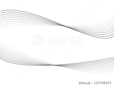 流れるイメージ、曲線・流線・ウェーブ状に並んだドット 流れるイメージ、曲線・流線・ウェーブ状に並んだドット 123736425