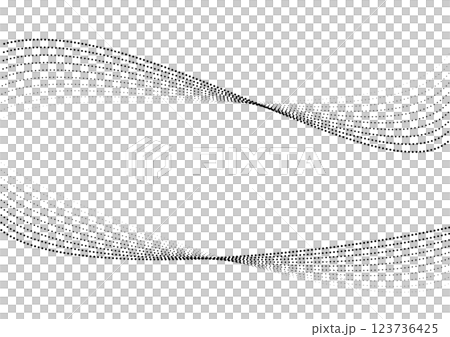流れるイメージ、曲線・流線・ウェーブ状に並んだドット 流れるイメージ、曲線・流線・ウェーブ状に並んだドット 123736425