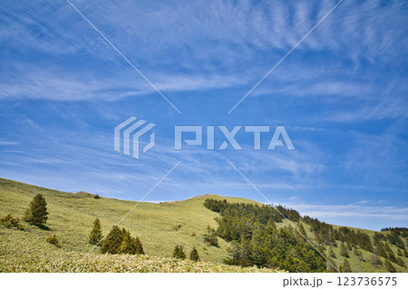 趣味の登山　青空広がる山の絶景パノラマ⑥ 123736575