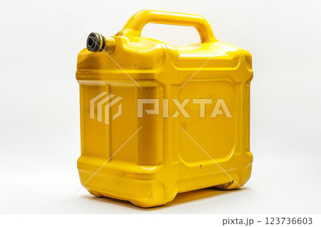 Plastic gasoline canister Isolated on white background. 123736603