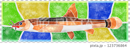 淡水魚ドジョウのカラフルタイル画切り絵イラスト背景有り 123736864