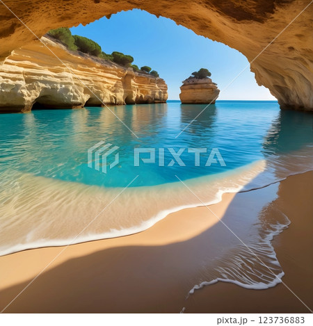 エメラルドグリーンの海と白い砂浜 123736883