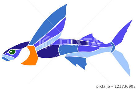 海水魚トビウオの素敵なステンドグラス画切り絵イラスト目地無し 123736905
