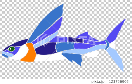 A beautiful stained glass painting of a saltwater fish, flying fish, cut-out illustration, no joints 123736905