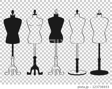 トルソーのイラストのセット 線画バージョン　モノクロバージョン 123736933