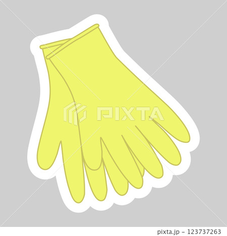 Sticker with yellow cleaning gloves, vector 123737263