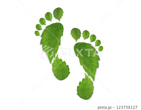 green leaf growing footprints, co2 symbol isolated on White Background. Reduce CO2 emission concept.Clean and friendly environment without carbon dioxide emissions.With clipping path. green leaf growing footprints, co2 symbol isolated on White Background. Reduce CO2 emission concept.Clean and friendly environment without carbon dioxide emissions.With clipping path. 123738127