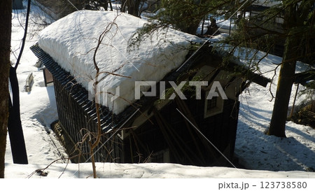 雪溶けを待つ神社 123738580