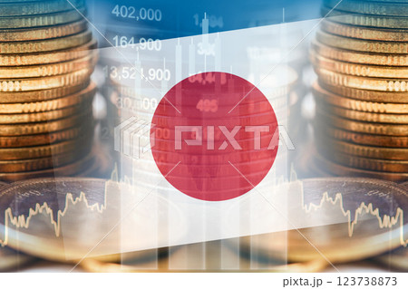 Japan flag with stock market finance, economy trend graph digital technology. 123738873