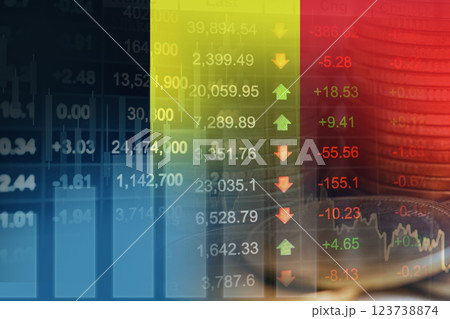 Belgium flag with stock market finance, economy trend graph digital technology. 123738874