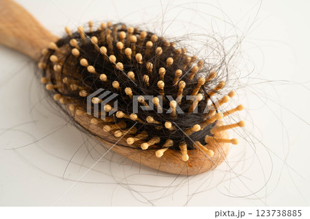 Hair loss fall with comb brush isolated on white background. 123738885