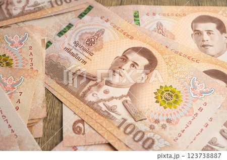Thai baht banknote money, investment economy, accounting business and banking. 123738887