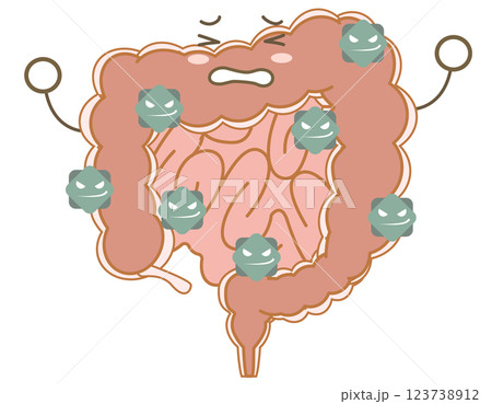 悪玉菌優位の大腸キャラクターイラスト 悪玉菌優位の大腸キャラクターイラスト 123738912