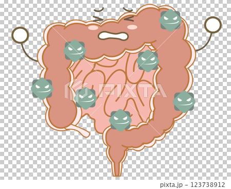 悪玉菌優位の大腸キャラクターイラスト 悪玉菌優位の大腸キャラクターイラスト 123738912