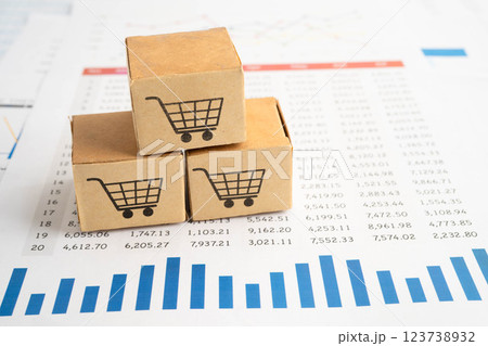 Online shopping, Shopping cart box on business graph, import export, finance commerce. 123738932