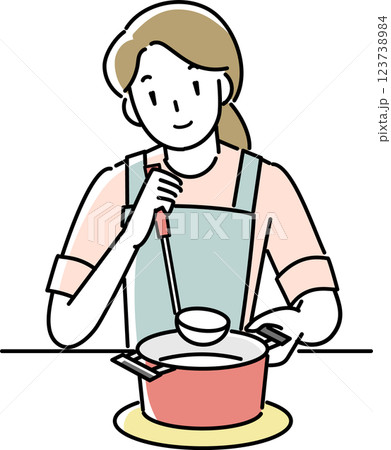 料理をするエプロンを着けた女性 123738984