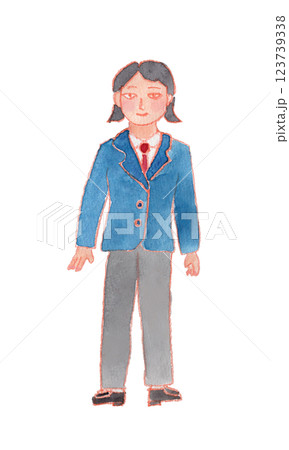 スラックスとブレザーの制服を着た女の子の水彩イラスト 123739338