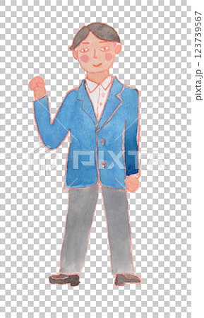 Watercolor illustration of a boy in uniform making a fist pump 123739567
