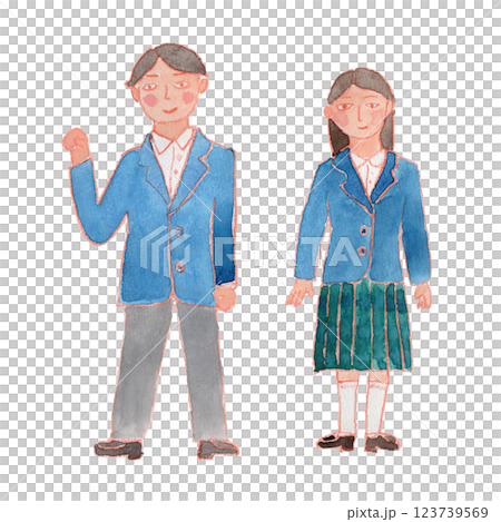 Watercolor illustration of men and women in uniform Watercolor illustration of men and women in uniform 123739569
