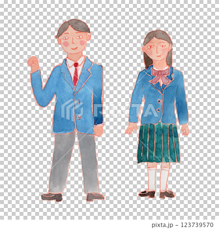 Watercolor illustration of men and women in uniform Watercolor illustration of men and women in uniform 123739570