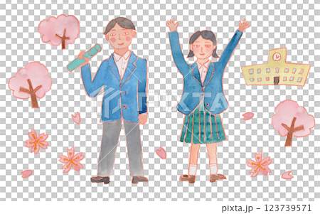 制服の男女が喜んでいる卒業式の水彩イラスト 123739571