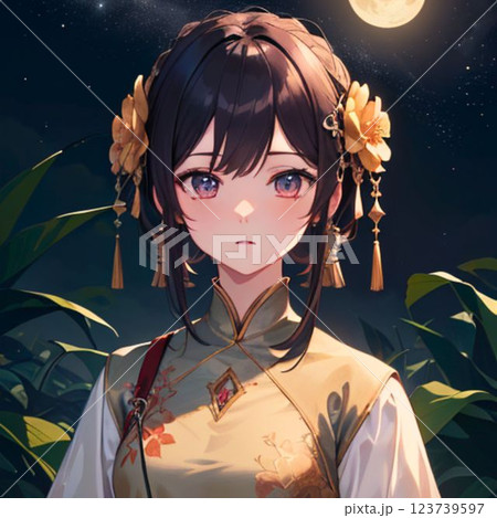 満月と女性のかわいいイラスト 123739597