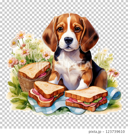 野餐三明治和小獵犬插圖 1 / 傳單和海報材料 123739610