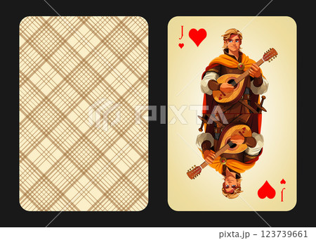 Original design of the playing card Jack of Hearts, front and back 123739661