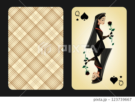 Original design of playing card queen of spades, front and back 123739667