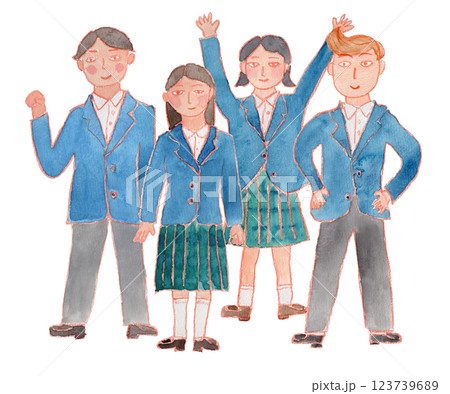 制服の男女学生の水彩イラスト 123739689