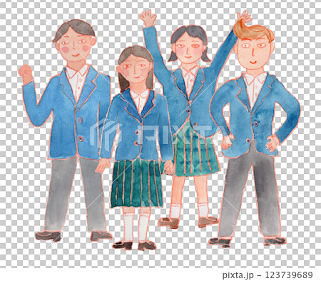 制服の男女学生の水彩イラスト 123739689