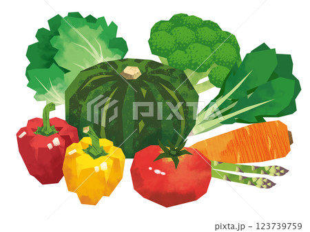 切り絵風緑黄色野菜 123739759