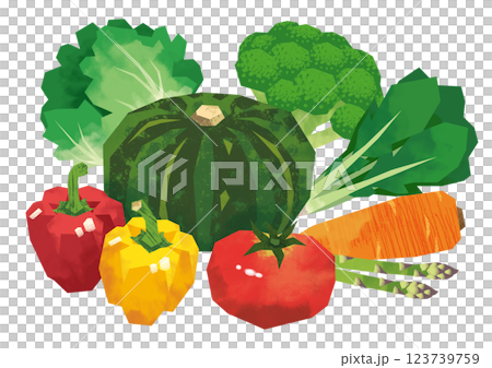 Paper-cut style green and yellow vegetables 123739759