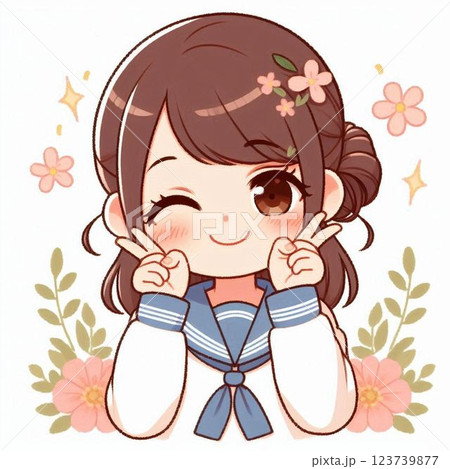 笑顔で喜ぶ女子高生 123739877