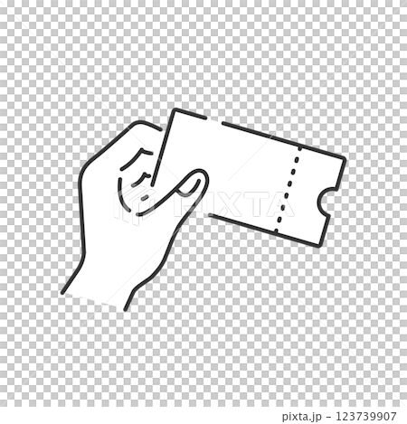 チケット・クーポンを持つ手のモックアップアイコン(線画・白黒) チケット・クーポンを持つ手のモックアップアイコン(線画・白黒) 123739907
