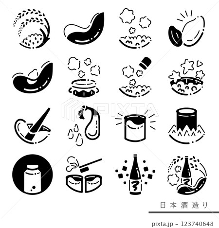 日本酒造りのモノクロ素材セット 日本酒造りのモノクロ素材セット 123740648