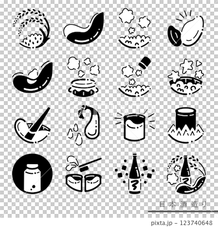 日本酒造りのモノクロ素材セット 日本酒造りのモノクロ素材セット 123740648