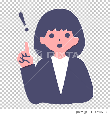 A woman with short hair raising her index finger 123740795