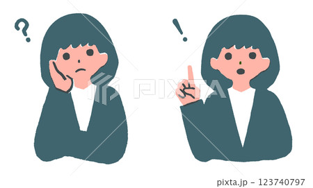 悩んでいるポーズとひらめいたポーズの女性のイラストセット 悩んでいるポーズとひらめいたポーズの女性のイラストセット 123740797