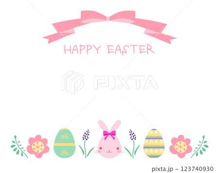 Happy Easterイースターエッグとうさぎ 123740930