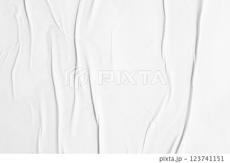 white crumpled and creased glued wrinkled paper poster texture background 123741151