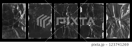 Empty old vintage black scratch torn poster set overlay texture background 123741269