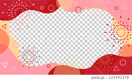 Abstract geometric frame material with fireworks Flyer, web, video background 16:9 size Red 123741379