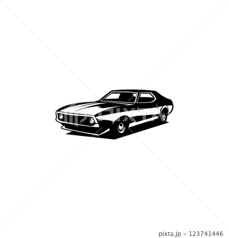 Isolated vector illustration of vintage mustang car logo seen from the side. Best for badge, icon and sticker designs. 123741446