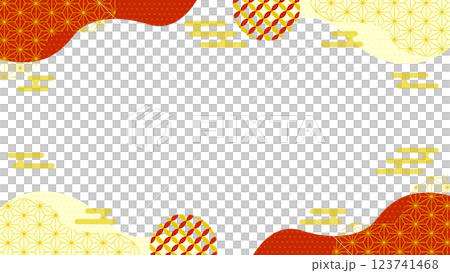 和風背景 幾何学模様 07 チラシ・Web・動画背景素材16:9サイズ 黄色 赤 123741468