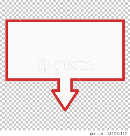 One-way arrow speech bubble (rectangle, red and white) 123741537