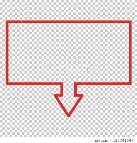 One-way arrow speech bubble (rectangle, red, line art only) 123741547