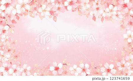 水彩画、桜のイラストフレーム背景 123741659