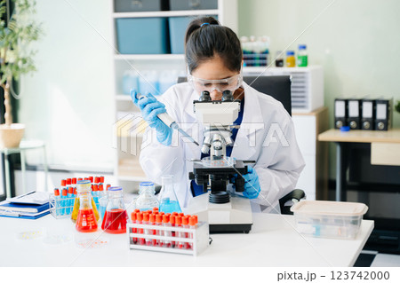 Scientists, beakers, and microscopes in cutting-edge research. Perfect for science and technology projects. Scientists, beakers, and microscopes in cutting-edge research. Perfect for science and technology projects. 123742000