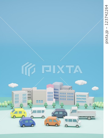 車と青空のある都市風景 123742264